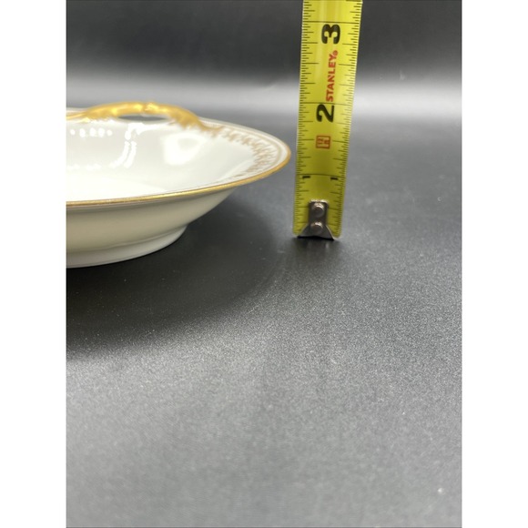 Antique Haviland & Co Limoges France Handled Nappy Bowl Dish Gold Red Green Band - Picture 7 of 8